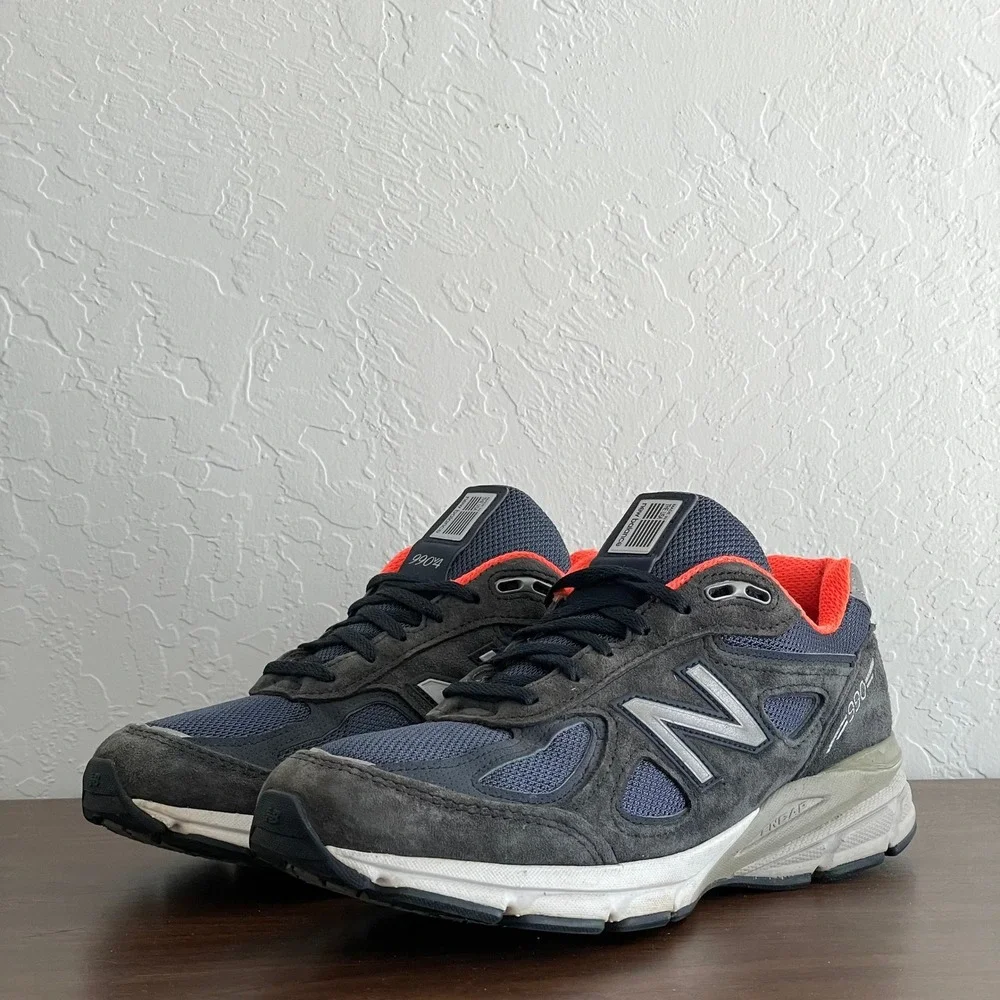 New Balance 990 v4 Womens 8.5 Navy/Orange Suede Comfort Trainers made in USA‎